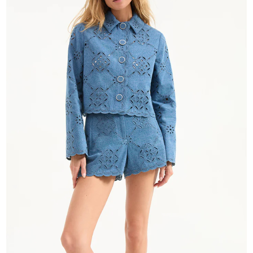 Veronica Beard Adelaide Eyelet Jacket Sea Glare Blue US 10 - Picture 2 of 13